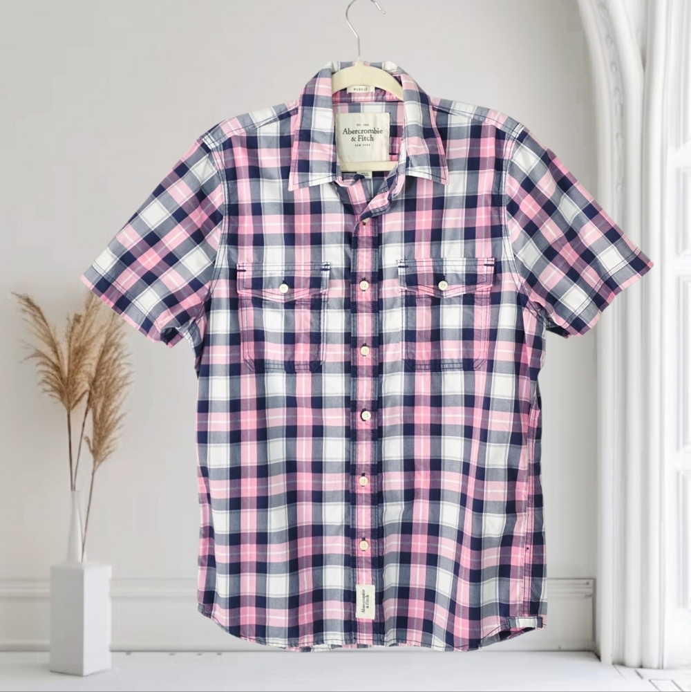 Vintage Abercrombie & Fitch Short Sleeve Plaid Check Button Down Shirts Size XL